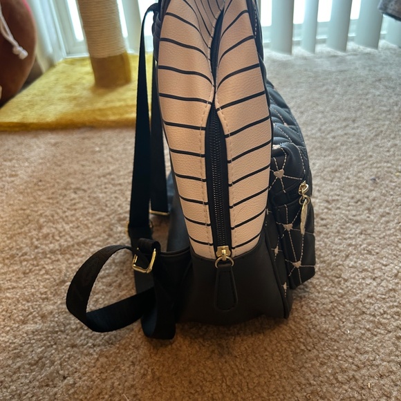 Betsey Johnson Black and White Quilted Backpack With Heart and Stripe Details - Picture 4 of 11